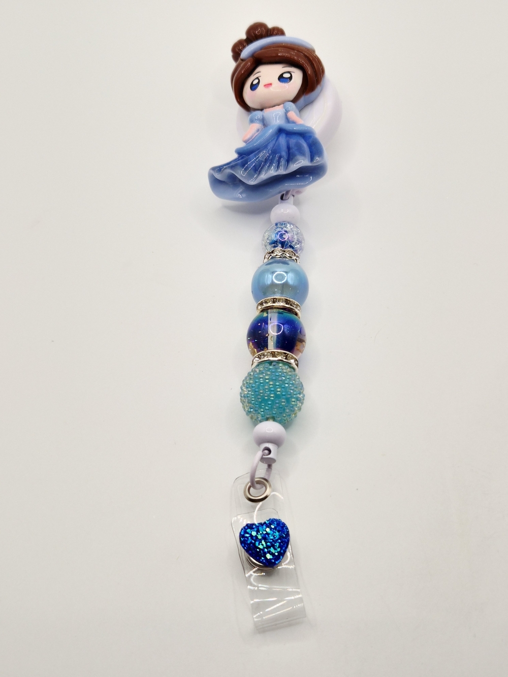 Cute Cinderella Resin Doll Topper Beaded Badge Reel Belt Clip